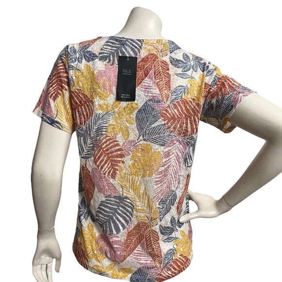 Isle Easentials Multicolor Leaf Print Top Blouse Tie Front Small 10-12 - Picture 4 of 10